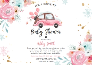 Baby Shower Invitation Winter Drive By Car Pink Blue Horizontal design preview