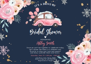 Bridal Shower Invitation Winter Drive By Car Pink Dark Horizontal design preview