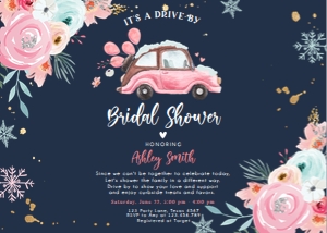 Bridal Shower Invitation Winter Drive By Car Pink Blue Dark Horizontal design preview