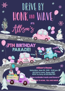 Birthday Invitation Drive By Road Vertical Pink Dark Winter design preview