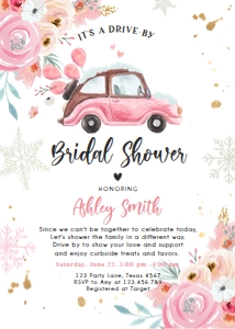 Bridal Shower Invitation Drive By Car Pink Vertical Winter design preview