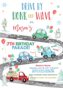 Birthday Invitation Drive By Road Vertical Blue Winter design preview