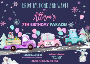 Birthday Invitation Drive By Pink Dark Balloons Horizontal Winter design preview