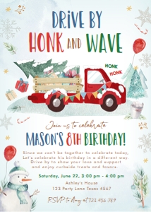 Birthday Invitation Winter Truck Drive By Red design preview