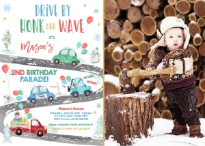 Birthday Invitation Drive By Road Vertical Blue Winter Photo design preview