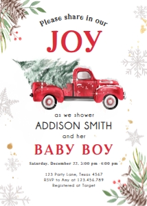 Baby Shower Invitation Red Truck Tree White design preview