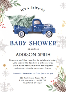 Baby Shower Drive By Invitation Blue Truck Tree White design preview