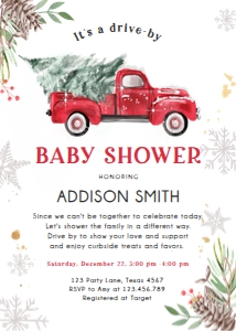 Baby Shower Drive By Invitation Red Truck Tree White design preview