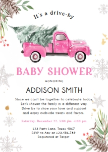 Baby Shower Drive By Invitation Pink Truck Tree White design preview