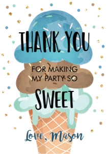 Thank You Card Ice Cream White Blue Brown Green design preview