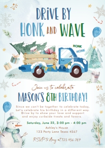 Birthday Invitation Winter Truck Drive By Blue design preview