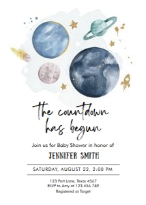 Baby Shower Invitation Space Planets Countdown Boy White design preview
