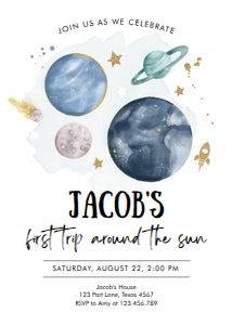 Invitation Space Planets Boy White design preview