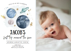 Invitation Space Planets Boy White - With Photo design preview