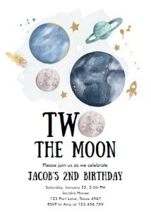 Invitation Space Planets Boy Two The Moon White 0357 design preview
