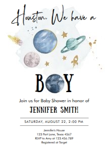 Baby Shower Invitation Space Planets Houston Boy White design preview
