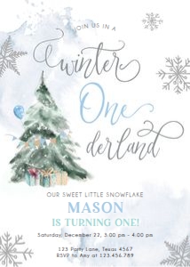Birthday Invitation Winter Onederland Tree Grey design preview