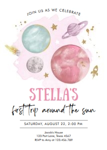 Invitation Space Planets Girl White design preview