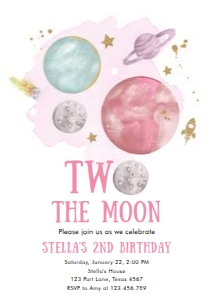 Invitation Space Planets Girl Two The Moon White design preview