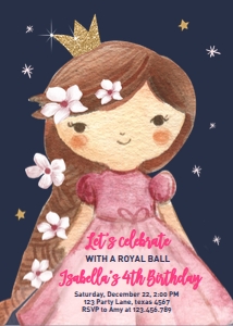 Birthday Invitation Princess Brown Hair Dark design preview