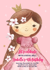 Birthday Invitation Princess Brown Hair Pink design preview