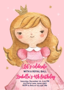 Birthday Invitation Princess Blond Hair Pink design preview