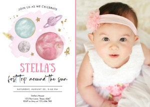 Invitation Space Planets Girl White Photo design preview