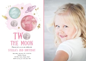 Invitation Space Planets Girl Two The Moon White Photo 0357 design preview