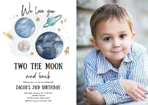 Invitation Space Planets Boy Two The Moon White Photo design preview