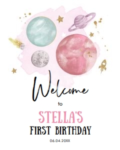 Welcome Sign Birthday Space Planets White Girl design preview