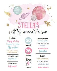Milestone Sign Space Planets White Girl design preview