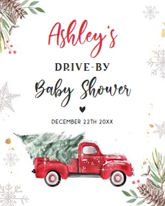 Sign Tree Drive By Baby Shower Truck Red 16x20 design preview