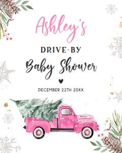 Sign Tree Drive By Baby Shower Truck Pink 16x20 design preview