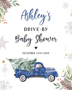 Sign Tree Drive By Baby Shower Truck Blue 16x20 design preview