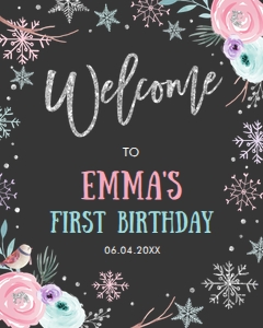 Welcome Sign Birthday Winter Onederland Girl Pink Silver Dark design preview