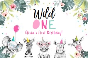Backdrop Banner Party Animals Wild One Girl design preview