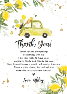 Thank You Card Drive By Car Lemons Neutral design preview