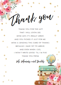 Thank You Card Traveling Miss to Mrs Vertical Pink White design preview