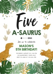 Birthday Invitation Dinosaur Five-a-saurus Boy design preview