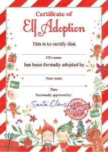 Certificate of Adoption Elf design preview