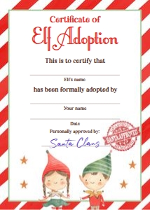 Certificate of Adoption Elf v2 design preview