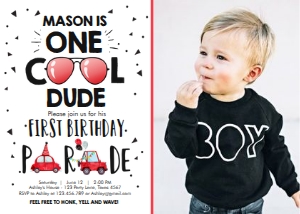 Birthday Invitation One Cool Dude Drive By - With Photo design preview