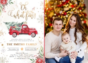 Winter Party Invitation Oh What Fun Red Truck - Photo design preview