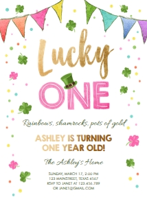 Birthday Invitation Lucky One Rainbow White Girl design preview