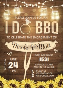Engagement Party Invitation I do BBQ Wood Sunflowers design preview