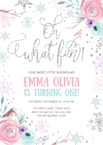 Birthday Invitation Winter Floral Oh What Fun design preview