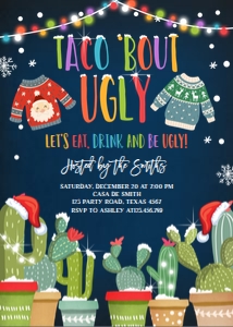 Fiesta Cactus Invitation Taco Bout Ugly Blue design preview