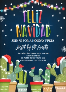 Fiesta Cactus Invitation Feliz Navidad design preview