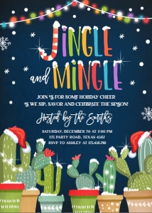 Fiesta Cactus Invitation Jingle Mingle Christmas Party design preview