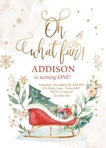 Birthday invitation Oh What Fun Sleigh Red design preview